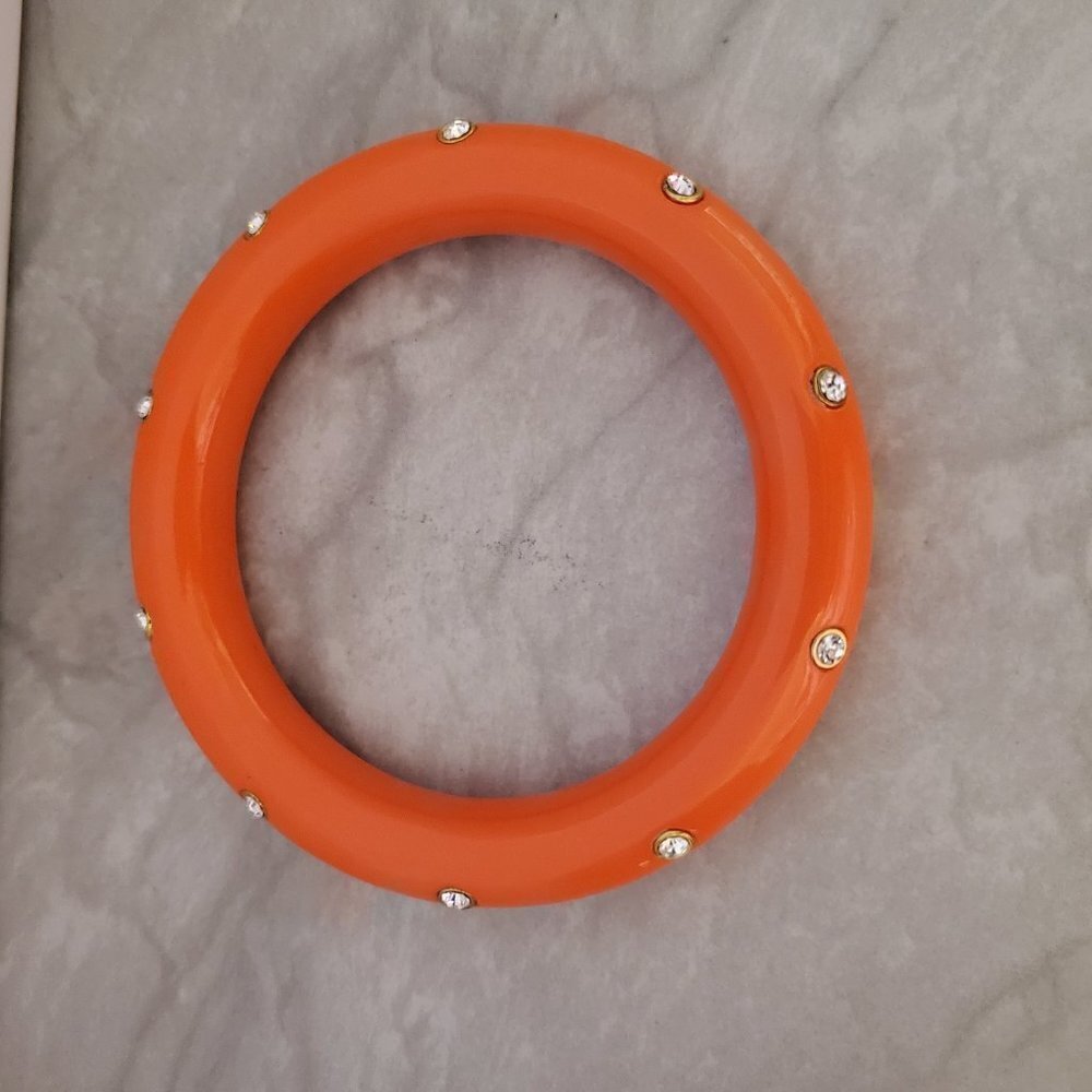 🧡 Vintage Y2K 2000's 00's Bright Orange Rhinestone Crystal Pave Bangle Bracelet - Picture 5 of 7
